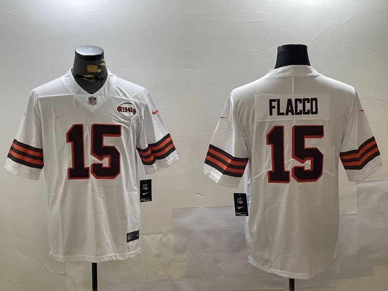 Men Cleveland Browns #15 Flacco White Second generation 2024 Nike Limited NFL Jersey style 3